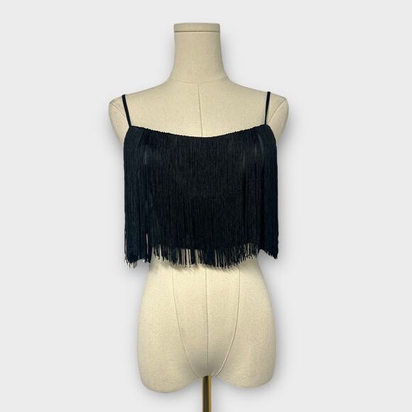 Aritzia Babaton Mirage Fringe Top in Espace Black Size Medium NEW - Picture 1 of 7